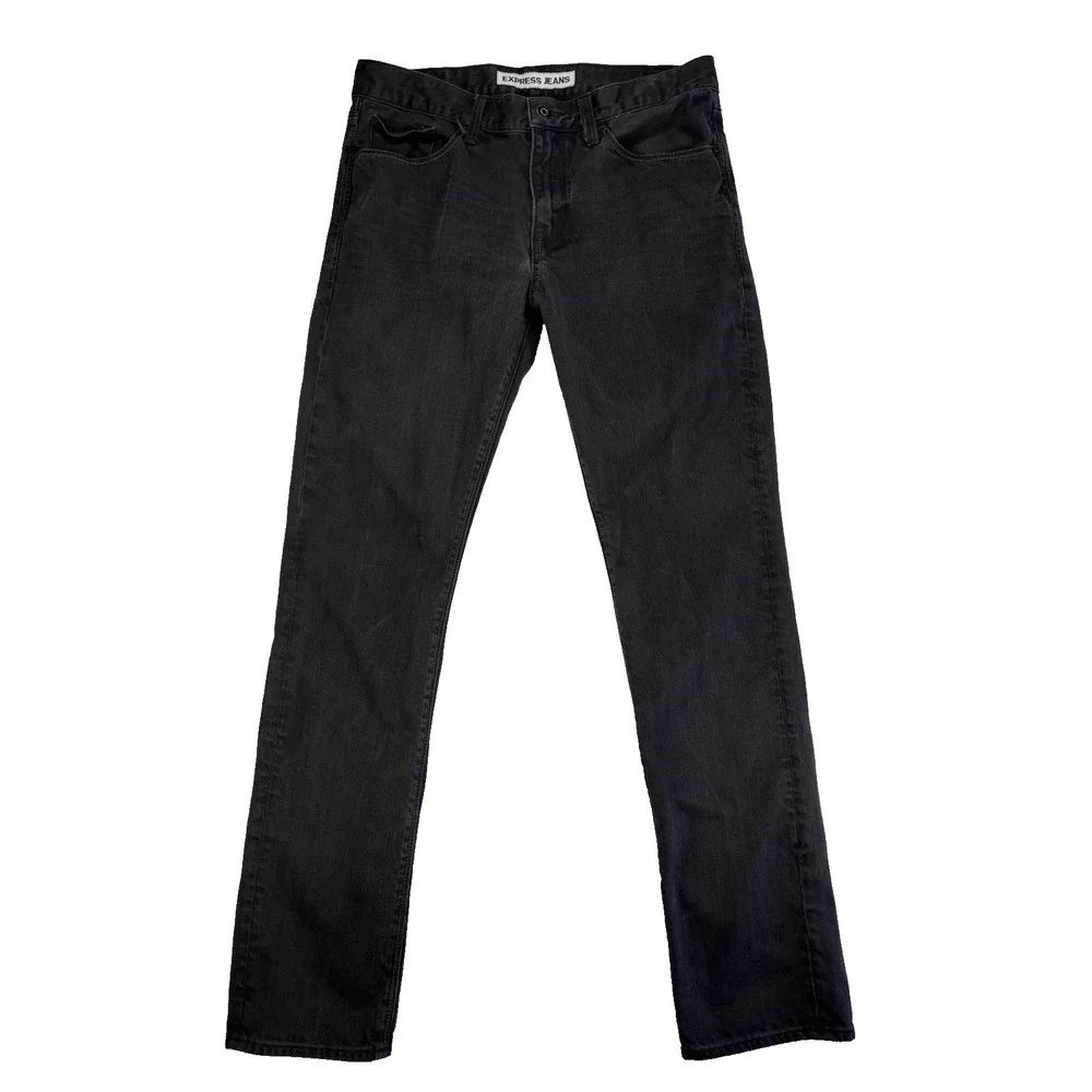 Express Mens 32X34 Black Rocco Slim Fit Skinny Leg Jeans Urban Streetwear Skater